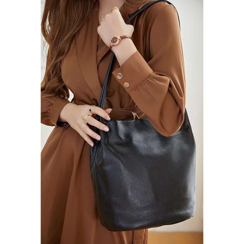 Iswee Genuine Leather Tote Bucket Bag